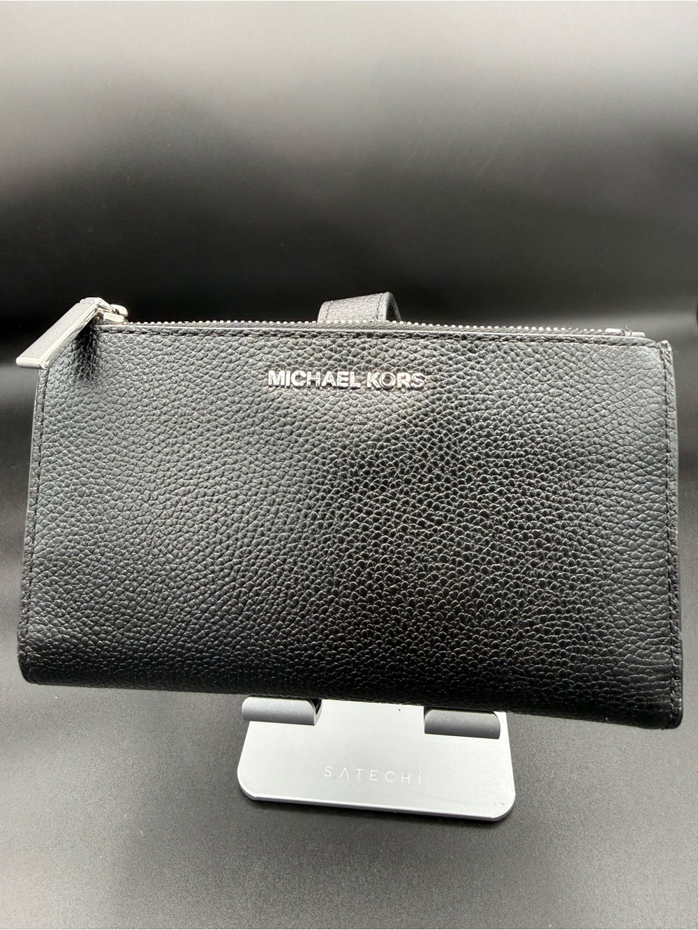 Michael Kors Black Pebbled Leather Zip Wrist Wallet